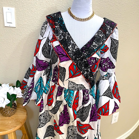 Ankara and Lace Maxi Dress - Picture 4 of 9